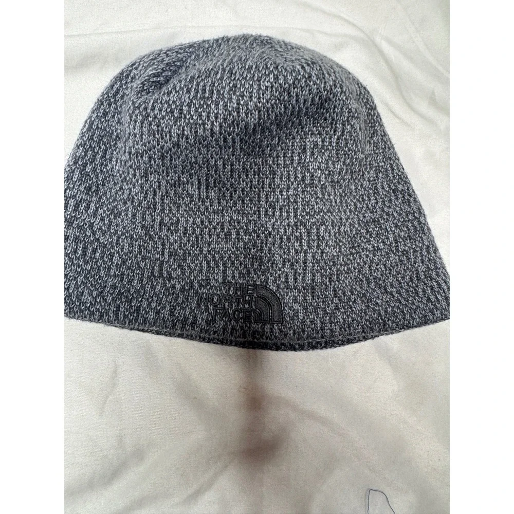 The North Face Gray Marled Knit Fleece Lined Wool Blend Beanie Hat Unisex OS